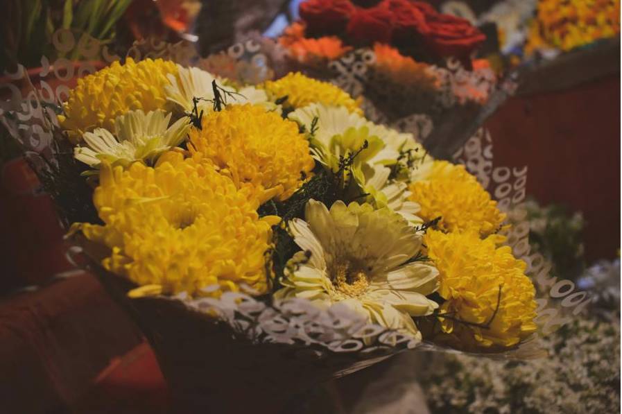 Bouquet wrapped for delivery